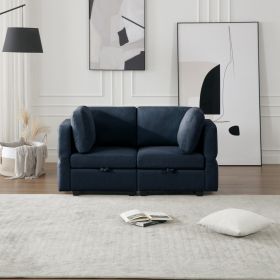 Contemporary Modern Chic Upholstered Fabric Sofa with Storage Seats and Storage Ottomans
