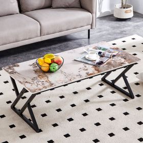 A modern minimalist style marble patterned coffee table with black metal legs. Computer desk. Game table. Tea table. CT-XX