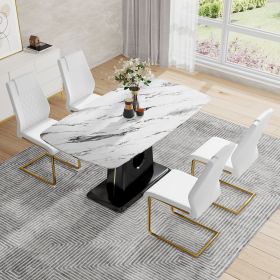 Table and chair set, modern and minimalist dining table, imitation marble patterned tabletop