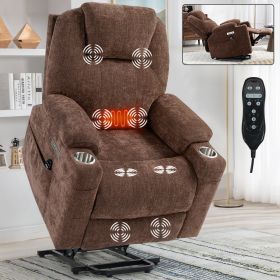 Okin motor Up to 350 LBS Chenille Power Lift Recliner Chair, Heavy Duty Motion Mechanism with 8-Point Vibration Massage and Lumbar Heating